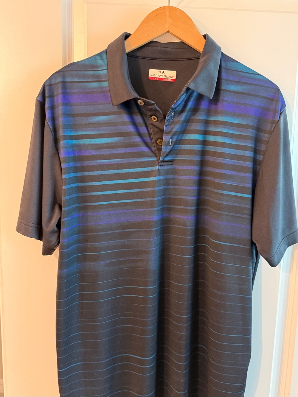 Grand Slam Men's Navy Polo with Blue Stripe Accents